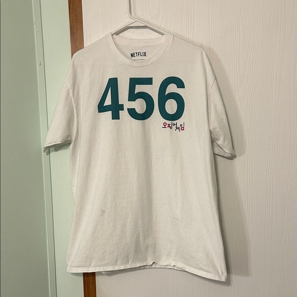 Netflix Squid Games Player 456 White Tee with Green Graphic